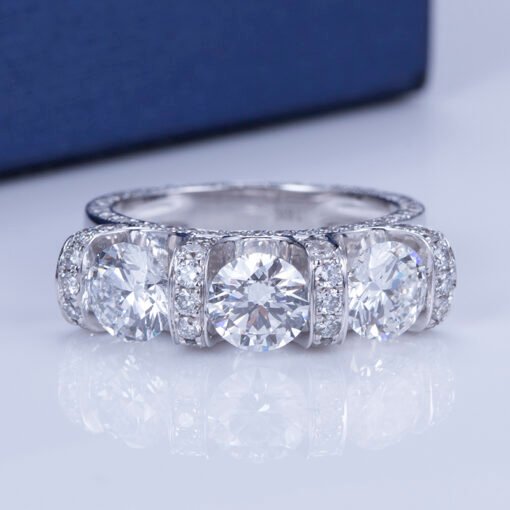 18K White Gold  Women 0.7CT X3 Round cut Lab Grown Diamond Ring for women - 图片 2