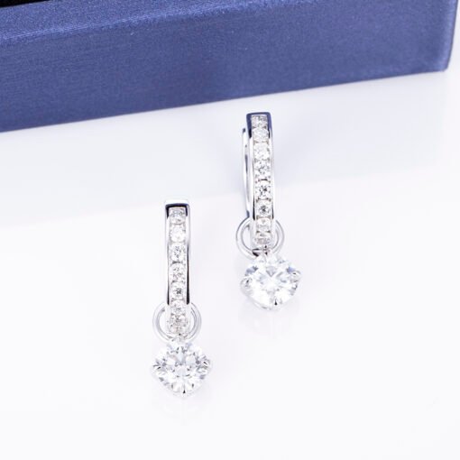 0.5ct round cut CVD HPHT lab grown diamond  woman 14k white gold earring - Image 2