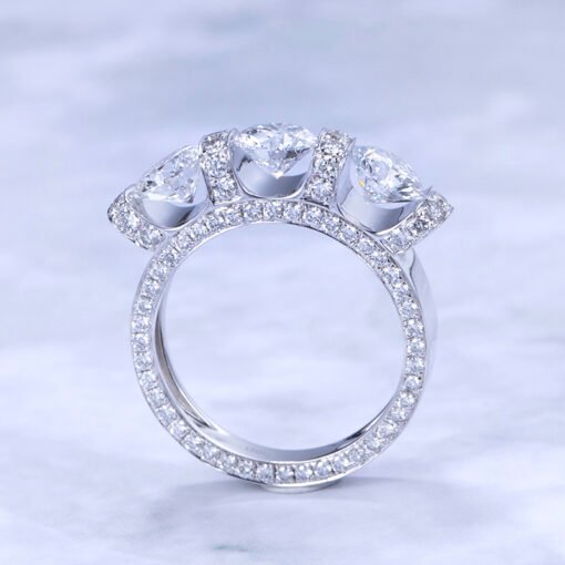 18K White Gold  Women 0.7CT X3 Round cut Lab Grown Diamond Ring for women - 图片 5