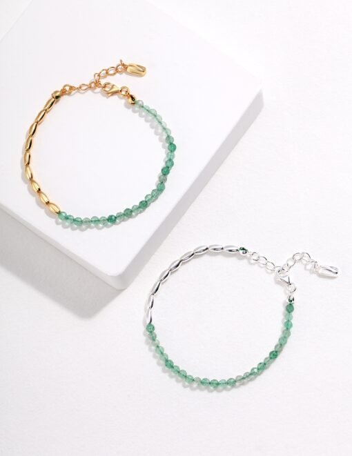 NewSeason JewelryGreen strawberry quartz spell Xiaomi beads bracelet/simple sterling silver bracelet/chain length 16 3cm - 图片 6