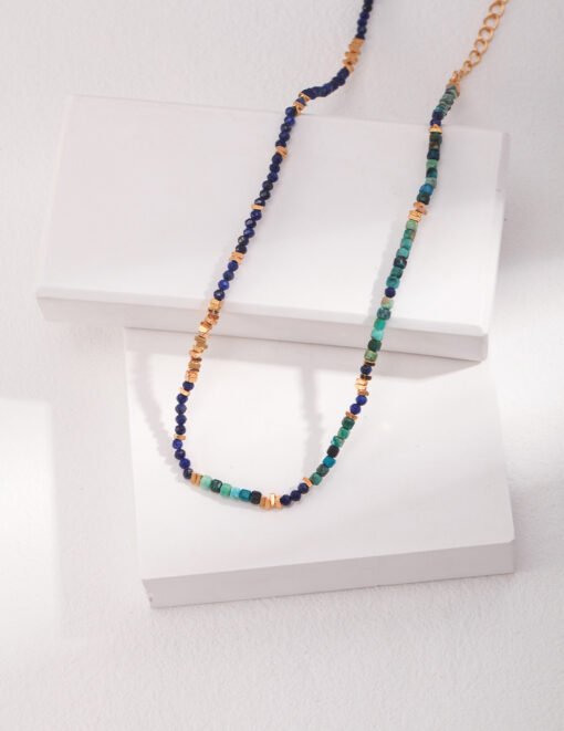 NewSeason Jewelry925 silver plated Phoenix lapis lazuli broken silver beaded retro style clavicle chain necklace/Necklace length 38 6c - 图片 2