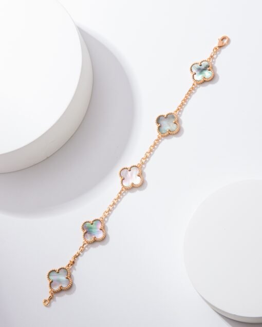 Van Cleef & Arpels Grey Mother-of-Pearl Flower Bracelet - Image 2