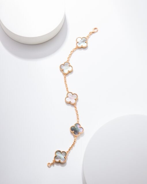 Van Cleef & Arpels Grey Mother-of-Pearl Flower Bracelet - Image 8
