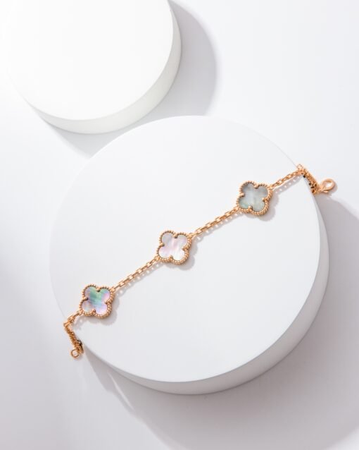 Van Cleef & Arpels Grey Mother-of-Pearl Flower Bracelet - Image 5