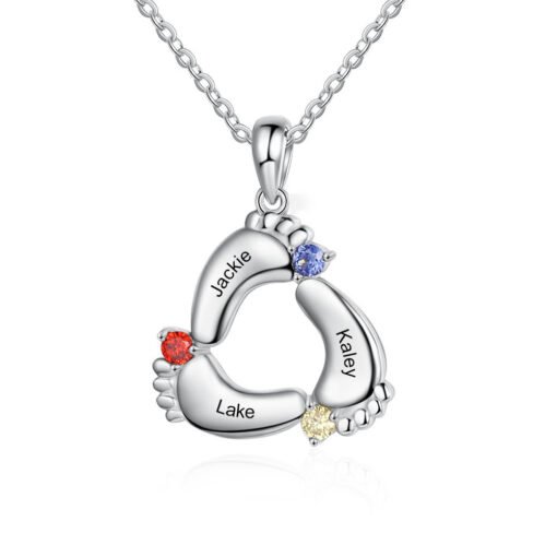 NewSeason Jewelry Engravable Baby Feet Birthstone Pendant Necklace Custom 1-6 Name Shopify Fulfillment Agent Memorial Jewelry - 图片 9