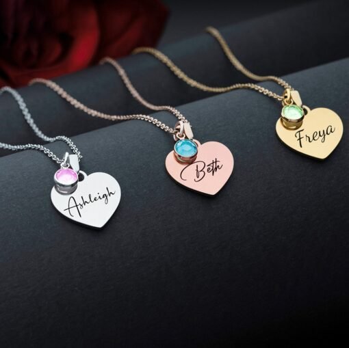 NewSeason Jewelry Custom Name Engraved Heart Birthstone Necklace Shopify Fulfillment Agent Stainless Steel Jewelry Meaningful Couples