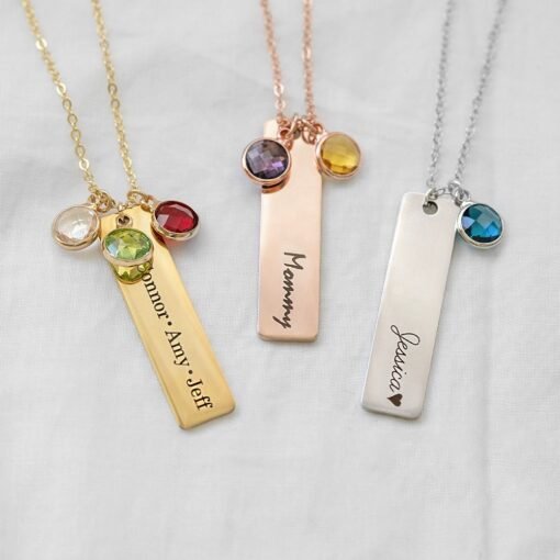 NewSeason Jewelry Custom Name Engraved Bar Birthstone Necklace Shopify Fulfillment Agent Stainless Steel Jewelry Pendant - 图片 3