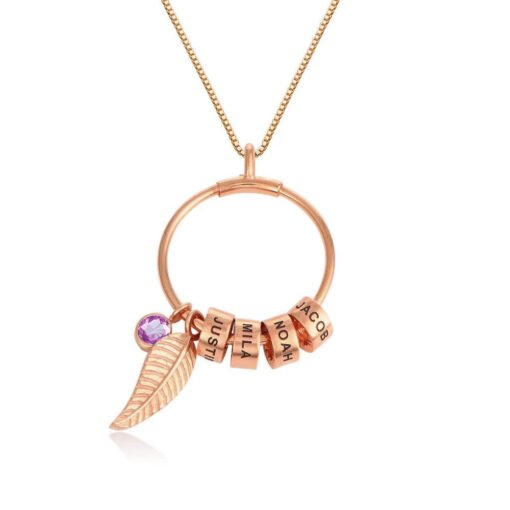 NewSeason Jewelry Birthstone Leaf Charm Circle Ring Necklace Custom Engraved Bead Shopify Fulfillment Memorial Jewelry Family - Image 8