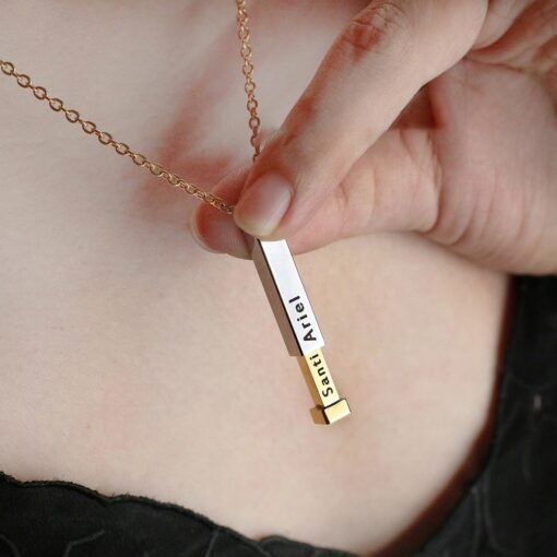 NewSeason Jewelry Women Men Hidden Message Telescopic Bar Necklace Custom Engraved Name Shopify Fulfillment Stainless Steel - 图片 2