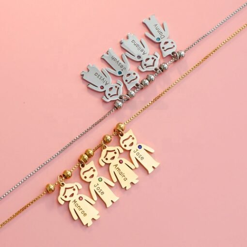 NewSeason Jewelry Family Kids Birthstone Charms Necklace Shopify Fulfillment Stainless Steel Jewelry Custom Children Name Engraved - Image 2