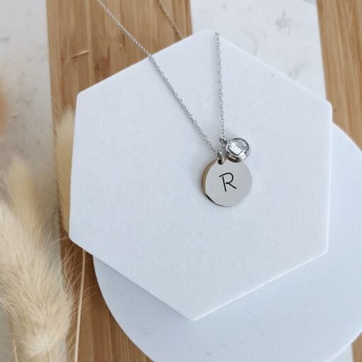 NewSeason Jewelry Stainless Steel Disc Birthstone Necklace Personalized Custom Name Shopify Fulfillment Friend Gift Couple - 图片 5