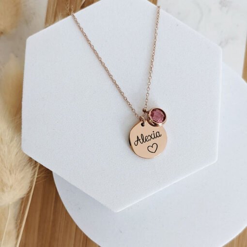 NewSeason Jewelry Stainless Steel Disc Birthstone Necklace Personalized Custom Name Shopify Fulfillment Friend Gift Couple - 图片 7