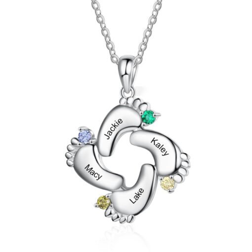 NewSeason Jewelry Engravable Baby Feet Birthstone Pendant Necklace Custom 1-6 Name Shopify Fulfillment Agent Memorial Jewelry - 图片 6