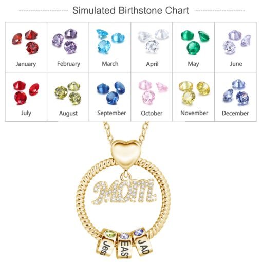 NewSeason Jewelry Mom Circle Ring Necklace Custom Engraved Bead Birthstone Name Shopify Fulfillment Memorial Jewelry Family - Image 3