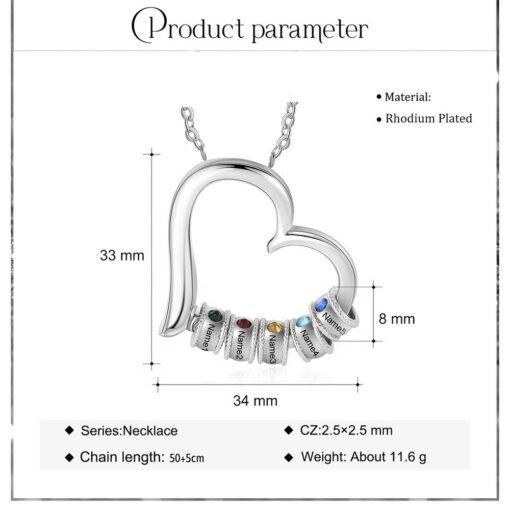 NewSeason Jewelry Heart Shape Birth Stone Necklace Custom Engraved Beads Name Shopify Fulfillment Agent Women Stainless Steel - Image 4