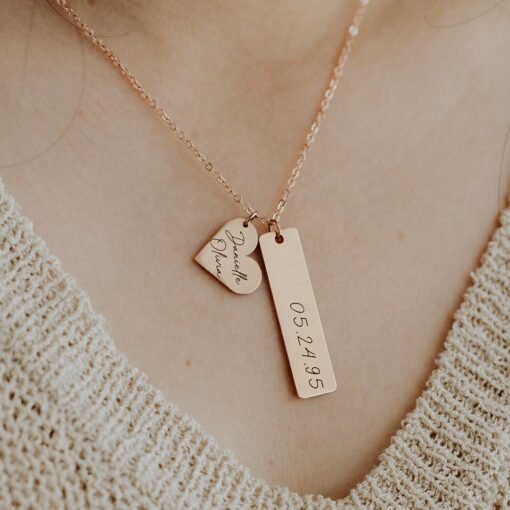 NewSeason Jewelry Personalized Heart Vertical Engraving Necklace Shopify Dropship Stainless Steel Women Jewelry Custom Nameplate