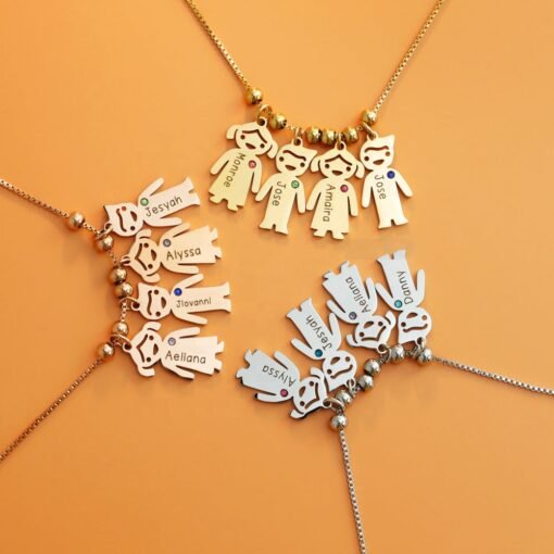 NewSeason Jewelry Family Kids Birthstone Charms Necklace Shopify Fulfillment Stainless Steel Jewelry Custom Children Name Engraved - Image 4