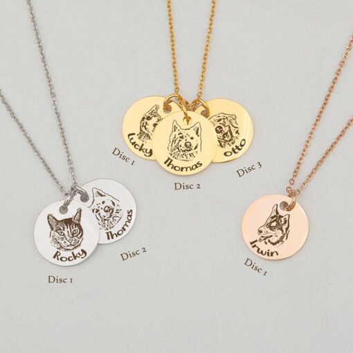 NewSeason Jewelry Dog Memorial Necklace Engravable Disc Pet Portrait Sketch Custom Name Shopify Fulfillment Personalized - 图片 6