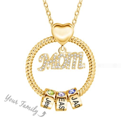 NewSeason Jewelry Mom Circle Ring Necklace Custom Engraved Bead Birthstone Name Shopify Fulfillment Memorial Jewelry Family