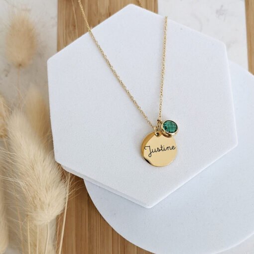 NewSeason Jewelry Stainless Steel Disc Birthstone Necklace Personalized Custom Name Shopify Fulfillment Friend Gift Couple - 图片 6