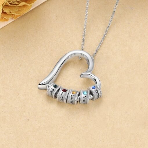 NewSeason Jewelry Heart Shape Birth Stone Necklace Custom Engraved Beads Name Shopify Fulfillment Agent Women Stainless Steel - Image 3