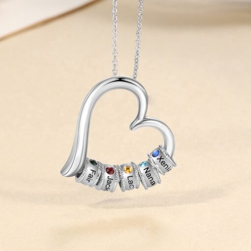 NewSeason Jewelry Heart Shape Birth Stone Necklace Custom Engraved Beads Name Shopify Fulfillment Agent Women Stainless Steel