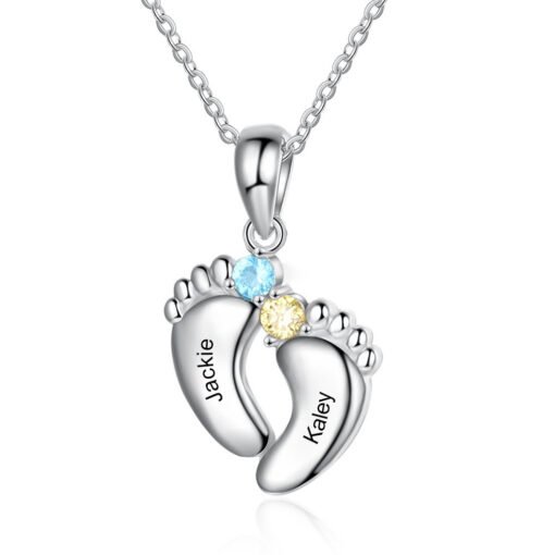 NewSeason Jewelry Engravable Baby Feet Birthstone Pendant Necklace Custom 1-6 Name Shopify Fulfillment Agent Memorial Jewelry - 图片 7