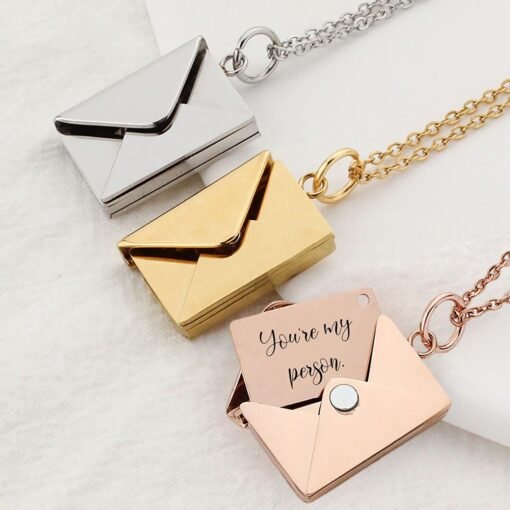 NewSeason Jewelry Engraved Envelope With Secret Message Pendant Necklace Custom Color Photo Open Locket Shopify Dropshipping Service