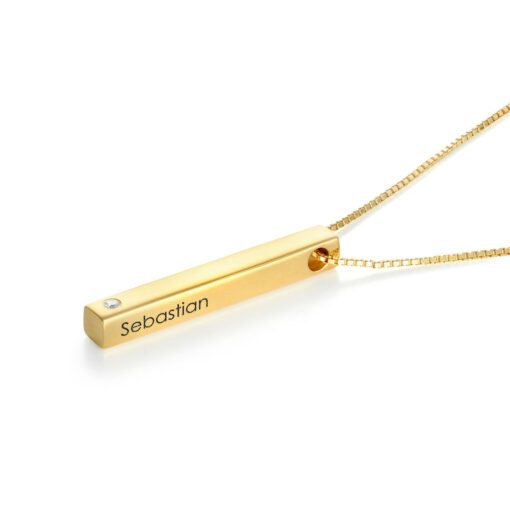 NewSeason Jewelry Color Birthstone Engraved 3D Bar Necklace Stainless Steel Jewelry Custom Name Shopify Fulfillment Mom Memorial - Image 7