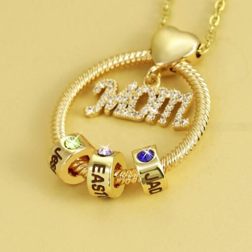 NewSeason Jewelry Mom Circle Ring Necklace Custom Engraved Bead Birthstone Name Shopify Fulfillment Memorial Jewelry Family - Image 5