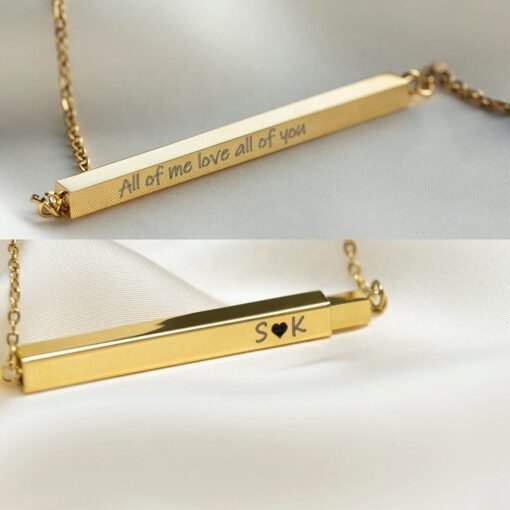 NewSeason Jewelry Custom Engraved Name Necklace Horizontal Pull-Out Stainless Steel Bar Shopify Fulfillment Agent Women Men - 图片 3