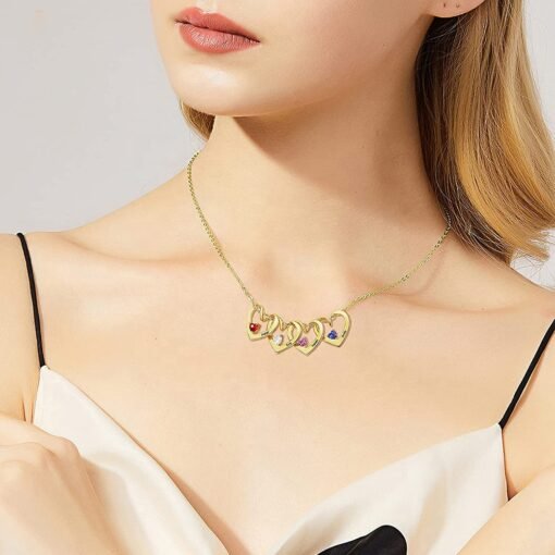 NewSeason Jewelry Curved Love Heart Birthstone Necklace Custom Engraved Pendant Shopify Fulfillment Agent Stainless Steel Woman
