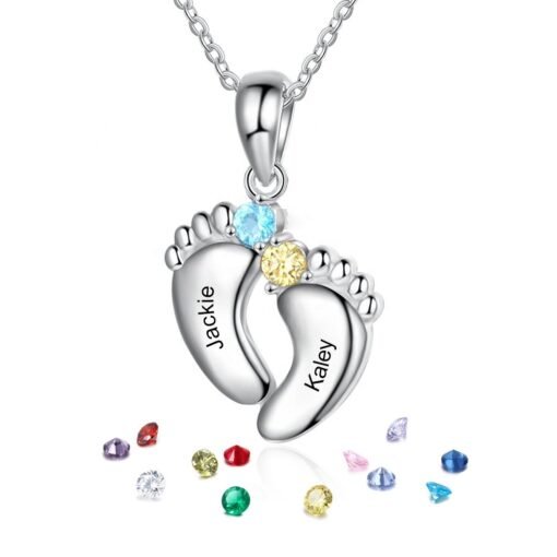 NewSeason Jewelry Engravable Baby Feet Birthstone Pendant Necklace Custom 1-6 Name Shopify Fulfillment Agent Memorial Jewelry