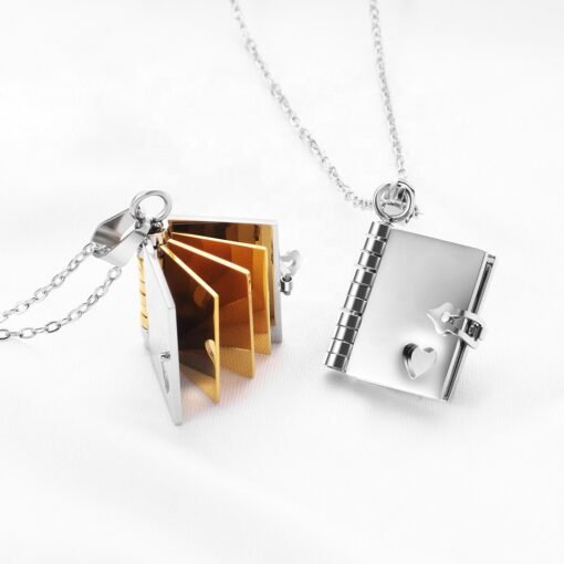 NewSeason Jewelry Personalized Book Locket Pendant Necklace Custom Engraved Name Shopify Fulfillment Women Men Stainless Steel