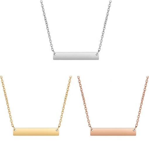 NewSeason Jewelry Engravable Horizontal Bar Pendant Necklace Custom Name Shopify Fulfillment Agent Women Men Stainless Steel - 图片 3