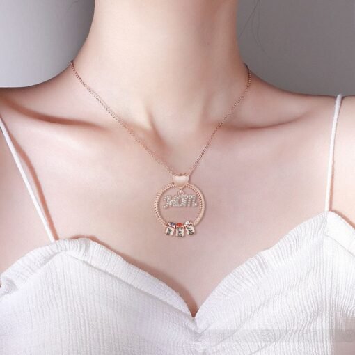 NewSeason Jewelry Mom Circle Ring Necklace Custom Engraved Bead Birthstone Name Shopify Fulfillment Memorial Jewelry Family - Image 4