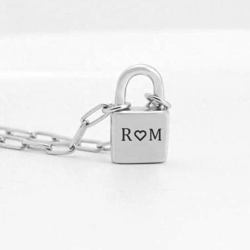 NewSeason Jewelry Stainless Steel Initial Lock Pendant Necklace Personalized Custom Engraved Name Shopify Fulfillment Paperclip - 图片 4