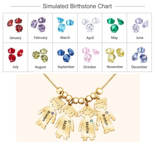 NewSeason Jewelry Family Kids Birthstone Charms Necklace Shopify Fulfillment Stainless Steel Jewelry Custom Children Name Engraved - Image 3