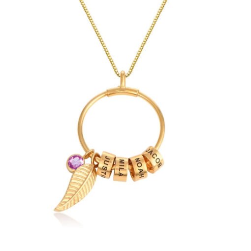 NewSeason Jewelry Birthstone Leaf Charm Circle Ring Necklace Custom Engraved Bead Shopify Fulfillment Memorial Jewelry Family - Image 7
