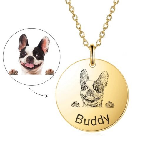 NewSeason Jewelry Engravable Disc Pet Portrait Necklace Personalized Custom Name Dog Memorial Shopify Fulfillment Dropshipping Agent