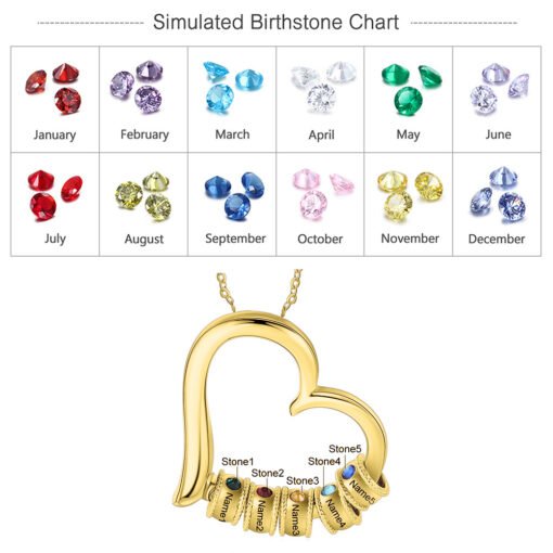 NewSeason Jewelry Heart Shape Birth Stone Necklace Custom Engraved Beads Name Shopify Fulfillment Agent Women Stainless Steel - Image 7