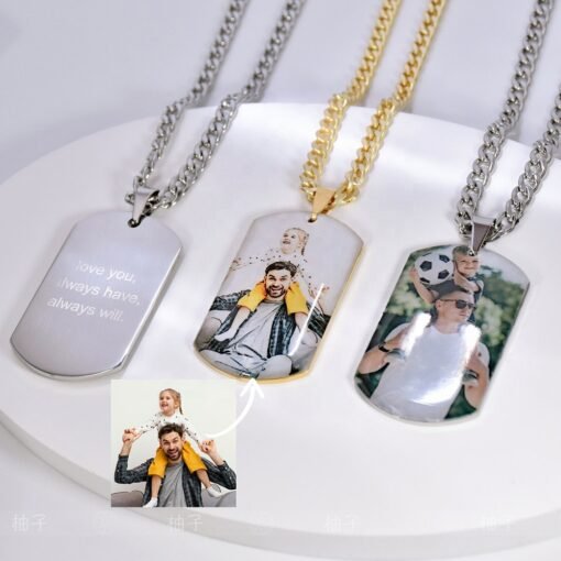 NewSeason Jewelry Custom UV Color Photo Dog Necklace Pendant Back Engraved Name Cuban Stainless Steel Unisex Shopify Dropshipping