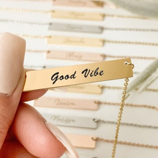 NewSeason Jewelry Engravable Horizontal Bar Pendant Necklace Custom Name Shopify Fulfillment Agent Women Men Stainless Steel - 图片 5