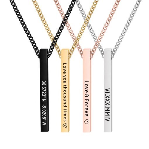 NewSeason Jewelry Engraved 3D Bar Necklace 304 Stainless Steel Men Jewelry Personalized Custom Name Shopify Dropshipping Fulfillment