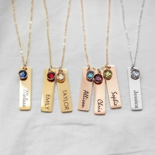 NewSeason Jewelry Custom Name Engraved Bar Birthstone Necklace Shopify Fulfillment Agent Stainless Steel Jewelry Pendant - 图片 5