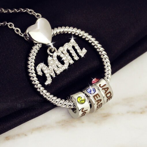 NewSeason Jewelry Mom Circle Ring Necklace Custom Engraved Bead Birthstone Name Shopify Fulfillment Memorial Jewelry Family - Image 2