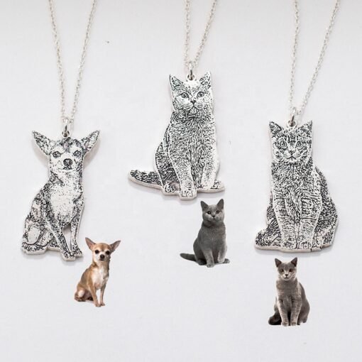 NewSeason Jewelry Custom Pet-shaped Pendant Necklace Stainless Steel Jewelry Dog Photo Portrait Sketch Memorial Shopify Dropship