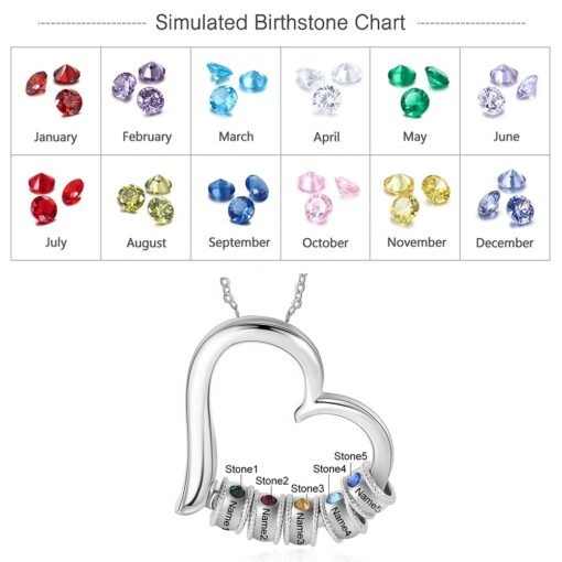 NewSeason Jewelry Heart Shape Birth Stone Necklace Custom Engraved Beads Name Shopify Fulfillment Agent Women Stainless Steel - Image 2