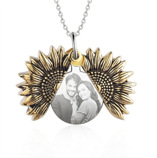 NewSeason Jewelry Sunflower Locket Necklace Custom Disc Photo + Engraving Shopify Fulfillment Personalized Jewelry Unisex - 图片 3