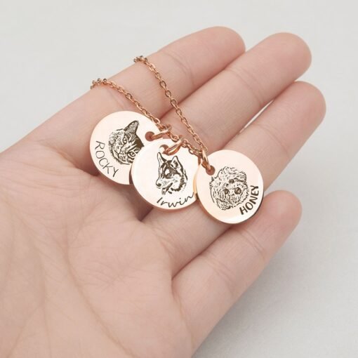 NewSeason Jewelry Dog Memorial Necklace Engravable Disc Pet Portrait Sketch Custom Name Shopify Fulfillment Personalized - 图片 3